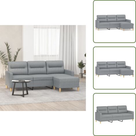 Sofá con reposapiés - vidaXL Sofá de 3 plazas con taburete de tela gris claro 180 cm - Sofá moderno