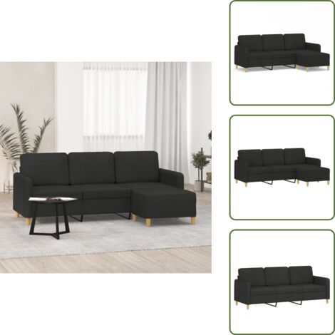 Sofá con reposapiés - vidaXL Sofá de 3 plazas con taburete de tela negro 180 cm - Sofá moderno