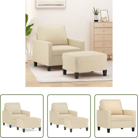 Sofá con taburete -  Sillón con taburete tela crema 60 cm