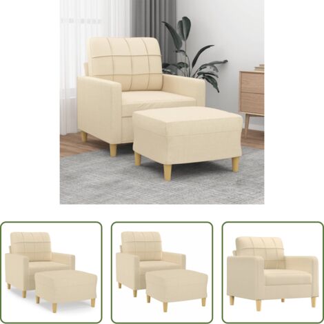 Sofá con taburete -  Sillón con taburete tela crema 60 cm