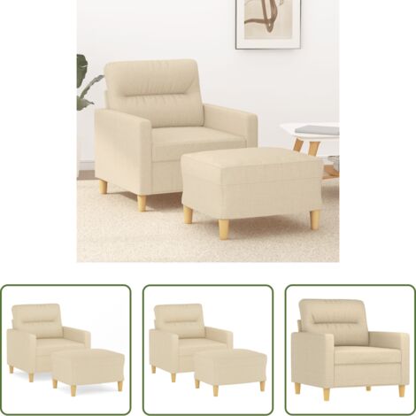 Sofá con taburete -  Sillón con taburete tela crema 60 cm