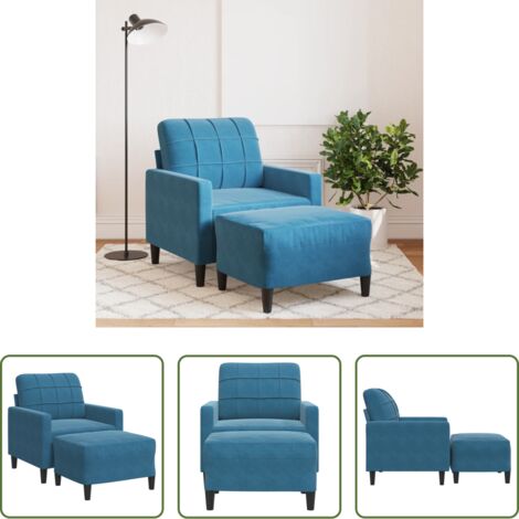 Sofá con taburete -  Sillón con taburete terciopelo azul 60 cm