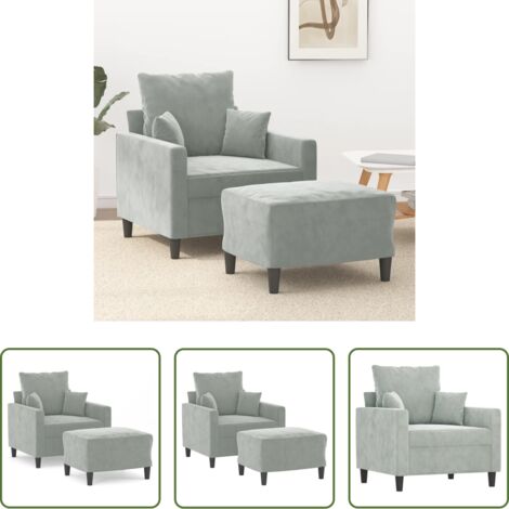 Sofá con taburete -  Sillón con taburete terciopelo gris claro 60 cm