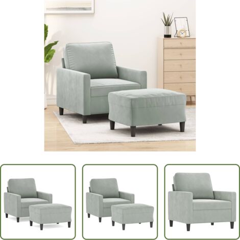 Sofá con taburete -  Sillón con taburete terciopelo gris claro 60 cm