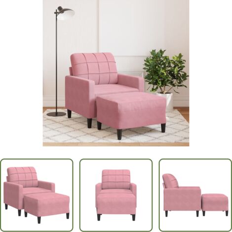Sofá con taburete -  Sillón con taburete terciopelo rosa 60 cm