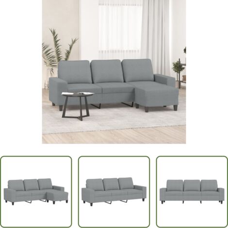 Sofá con taburete -  Sofá de 3 plazas con taburete de tela gris claro 180 cm