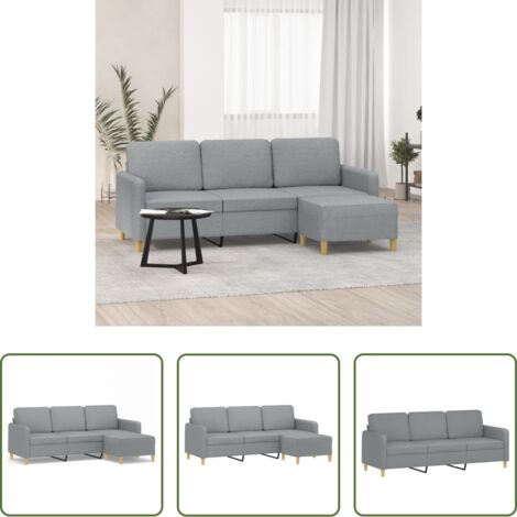 Sofá con taburete -  Sofá de 3 plazas con taburete de tela gris claro 180 cm