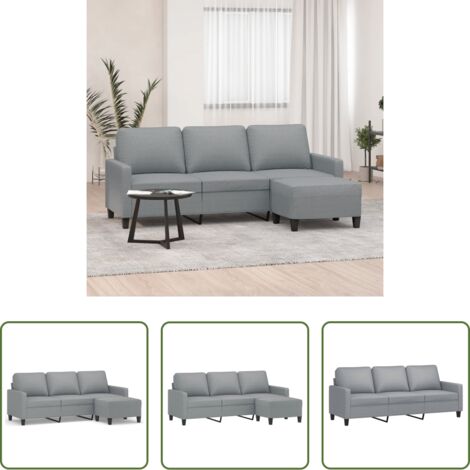 Sofá con taburete -  Sofá de 3 plazas con taburete de tela gris claro 180 cm