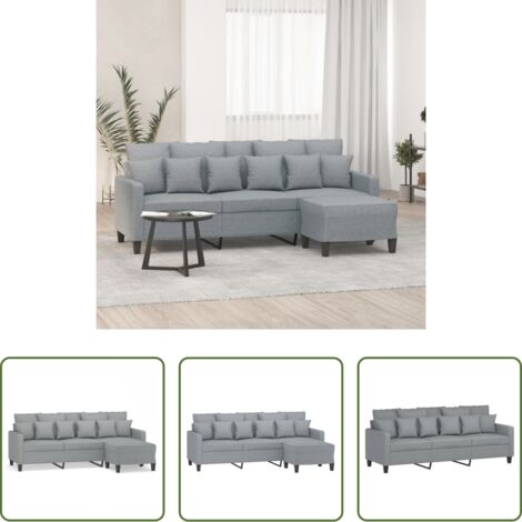 Sofá con taburete -  Sofá de 3 plazas con taburete de tela gris claro 180 cm