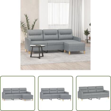 Sofá con taburete -  Sofá de 3 plazas con taburete de tela gris claro 180 cm