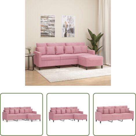 Sofá con taburete -  Sofá de 3 plazas con taburete de terciopelo rosa180 cm
