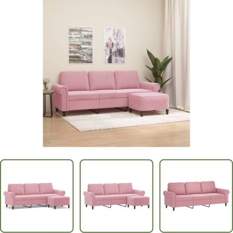 Sofá con taburete -  Sofá de 3 plazas con taburete de terciopelo rosa180 cm
