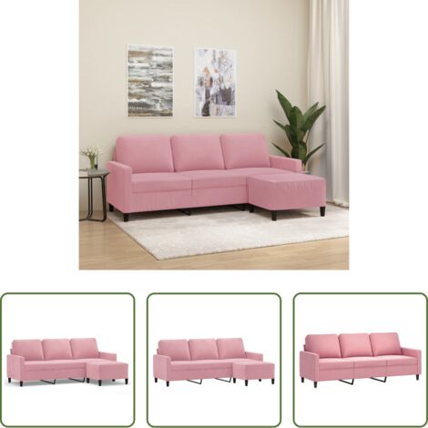 Sofá con taburete -  Sofá de 3 plazas con taburete de terciopelo rosa180 cm