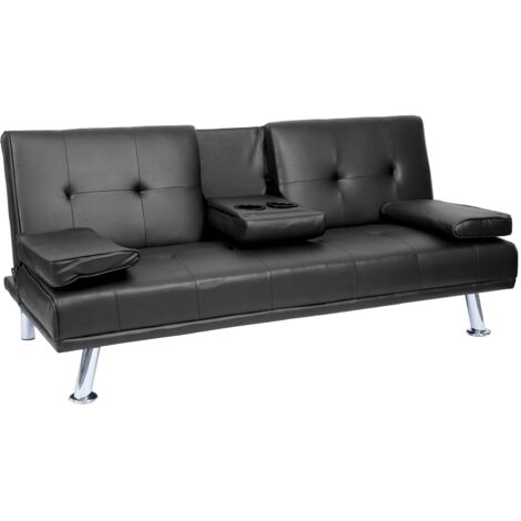 Sofá convertible de 3 plazas con portavasos abatibles respaldo regulable 166 x 97 cm piel sintética negra 040010968
