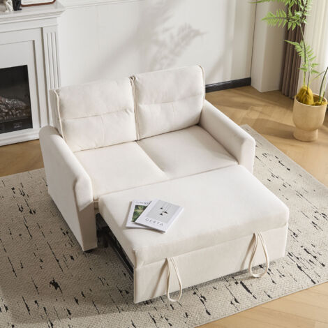 Sofá convertible respaldo 5 posiciones cómodo espuma terciopelo color beige claro (Sin colchón)