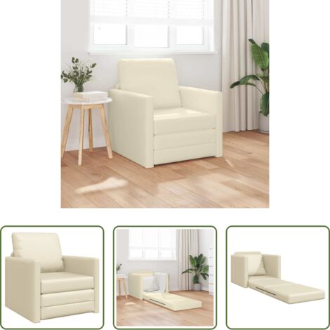 Sofá convertible -  Sofá cama 60cm Crema Cuero artificial