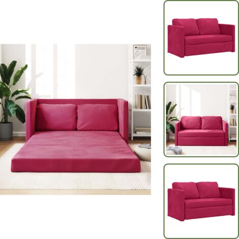Sofá convertible - vidaXL Sofá cama de suelo 2 en 1 terciopelo rojo tinto 122x204x55 cm - Sofá terciopelo