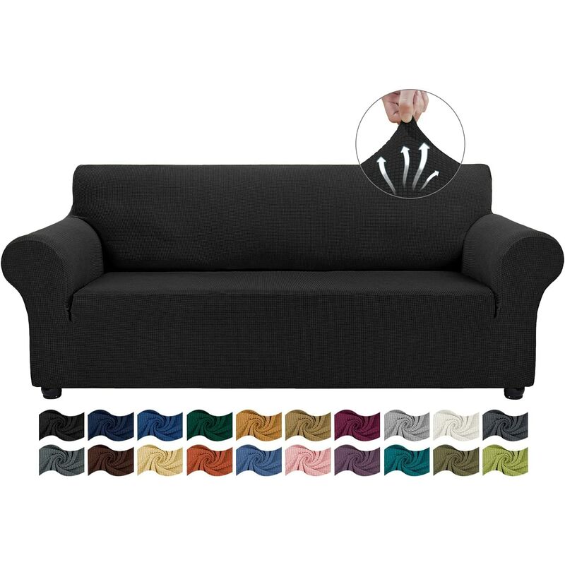 Sofa Cover For 3 Cushion Sofa Stretch Sofa Cover Sofa Cover Pet Protection Furniture Dog Cat Spandex Jacquard Fabric Small Check (l Size, Black)