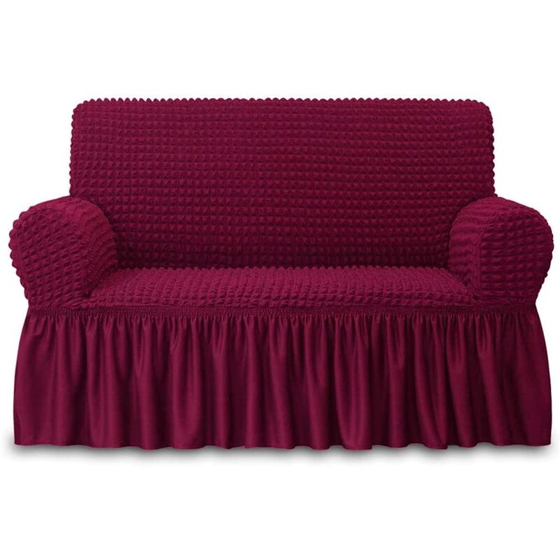 Sofa Cover Red Loveseat Cover 1 Piece Easy Fit Sofa Cover Universal High Stretch Durable Furniture Cover With Skirt Country Style (2 Seat Burgundy)