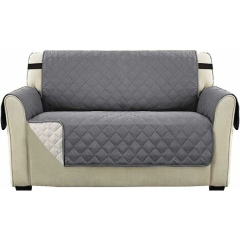 Sofa Cover Reversible Couch Slipcover Furniture Protector, 2 Seater Sofa Quilted, Sitting Width Up to 46", Anti-Slip 2" Strap, Machine Washable Slip Cover for Pets (Loveseat, Grey)