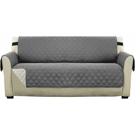 Sofa Covers Reversible Quilted Furniture Protector Cover, Sofa Covers for 3 Seater Couch with 2" Elastic Strap,  Couch Cover 3 Seater Machine Washable (Grey)