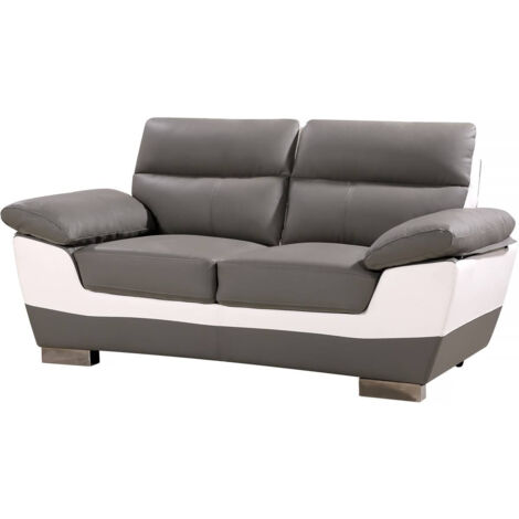 Sofá cuero reconstituido / PVC Dallas - 2 plazas Gris/Blanco