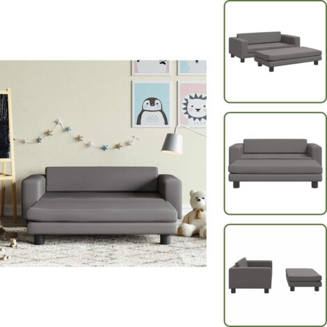 Sofá cuero sintético - vidaXL Sofá para niños con reposapiés cuero sintético gris 100x50x30cm - Sofá para niños gris