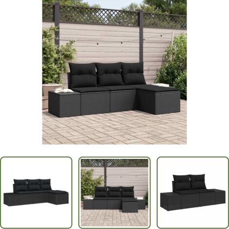 Sofà da giardino -  Set Divano da Giardino con cuscino con archiviazione 4 pcs Nero