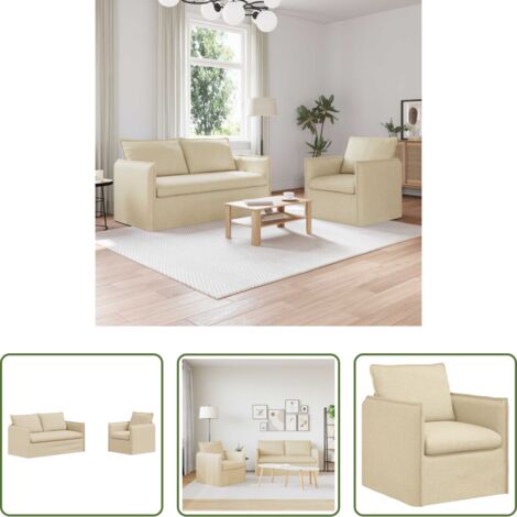 Sofá de 2 piezas -  Juego de Sofá 2 pcs Crema 196 x 82 x 85 cm tela
