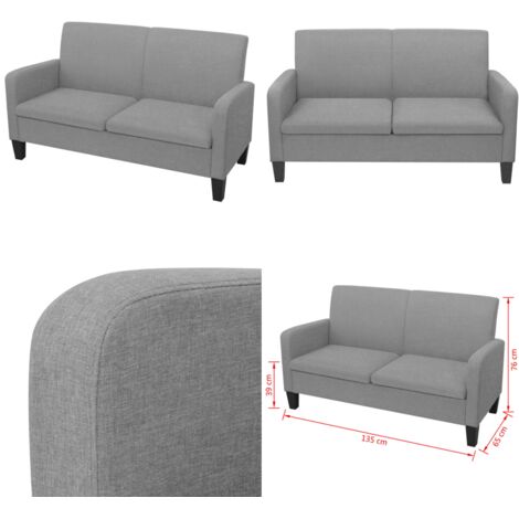 Sofá de 2 plazas 135x65x76 cm gris claro - Sofá gris claro - Sofá de madera