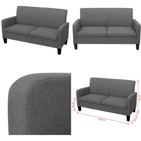 Sofá de 2 plazas 135x65x76 cm gris oscuro - Sofá gris oscuro - Sofá de madera