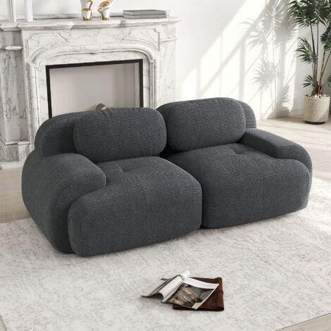 Sofá de 2 plazas - 208 x 103 x 75 cm - con reposabrazos curvados y base antideslizante - en terciopelo acanalado gris