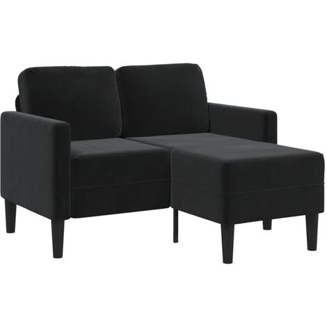 Sofá de 2 plazas con chaise longue en forma de L terciopelo negro 125 cm