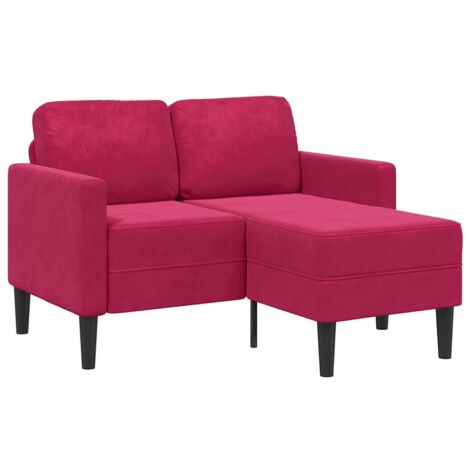 Sofá de 2 plazas con chaise longue en forma L rojo vino 125 cm