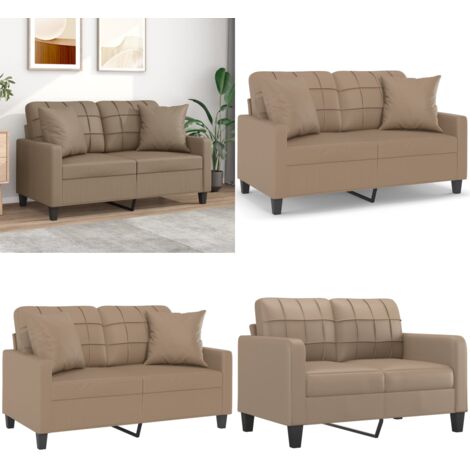 Sofá de 2 plazas con cojines cuero sintético capuchino 120 cm - Cuero sintético - Cojines decorativos