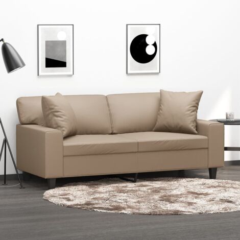 Sofá de 2 plazas con cojines cuero sintético capuchino 140 cm vidaXL