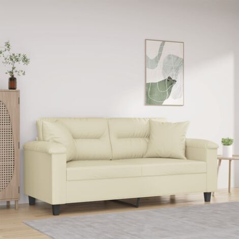 Sofá de 2 plazas con cojines cuero sintético color crema 140 cm vidaXL