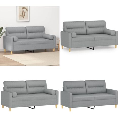 Sofá de 2 plazas con cojines tela gris claro 140 cm - Cojines decorativos - Sofá de tela