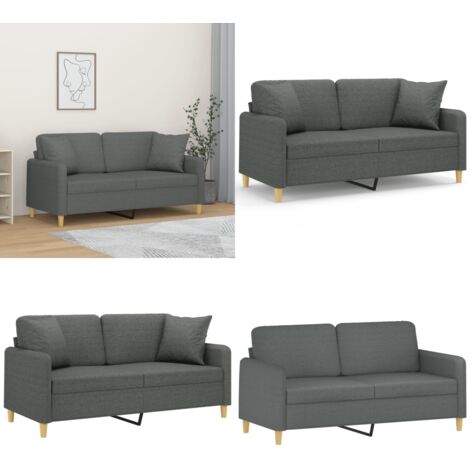 Sofá de 2 plazas con cojines tela gris oscuro 140 cm - Cojines decorativos - Tela sintética