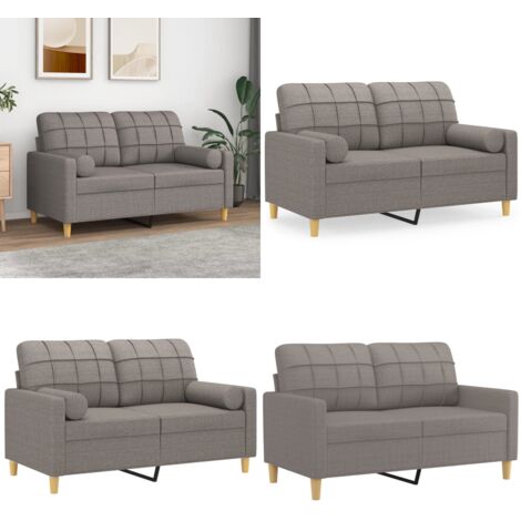 Sofá de 2 plazas con cojines tela gris taupe 120 cm - Cojines decorativos - Tela gris