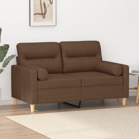Sofá de 2 plazas con cojines tela marrón 120 cm