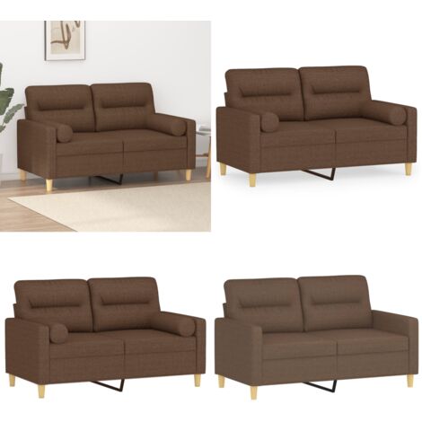 Sofá de 2 plazas con cojines tela marrón 120 cm - Cojines decorativos - Sofá marrón