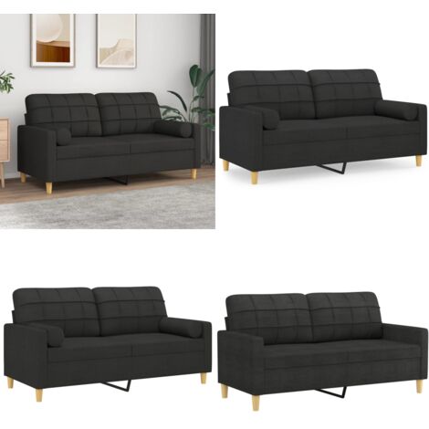 Sofá de 2 plazas con cojines tela negro 140 cm - Cojines decorativos - Sofá negro