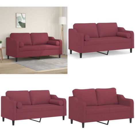 Sofá de 2 plazas con cojines tela rojo tinto 140 cm - Cojines decorativos - Asiento cómodo