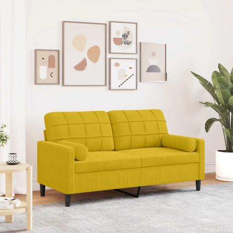 Sofá de 2 plazas con cojines terciopelo amarillo 140 cm