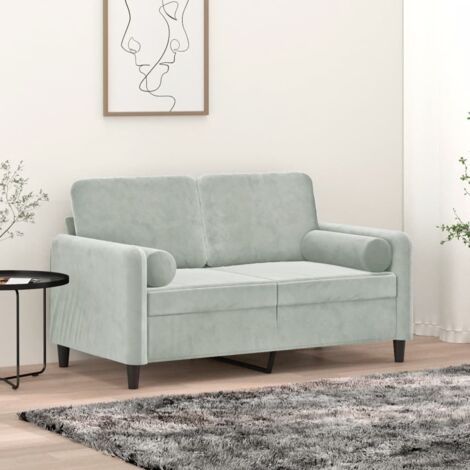 Sofá de 2 plazas con cojines terciopelo gris claro 120 cm