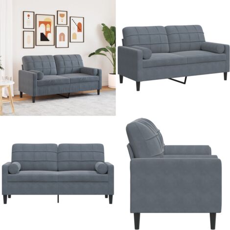 Sofá de 2 plazas con cojines terciopelo gris oscuro 140 cm - Sofá de terciopelo - Sofá gris oscuro