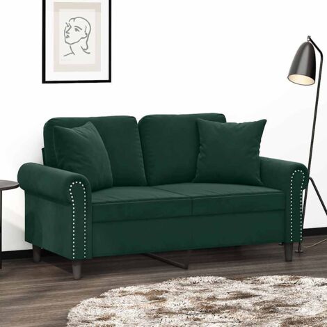 Sofá de 2 plazas con cojines terciopelo verde oscuro 120 cm