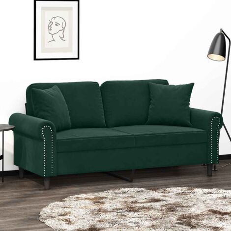 Sofá de 2 plazas con cojines terciopelo verde oscuro 140 cm