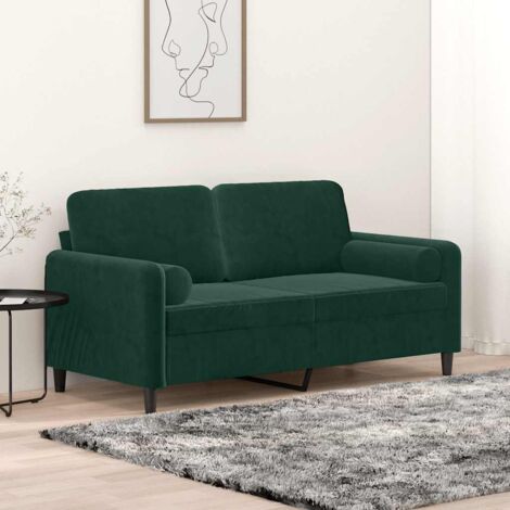 Sofá de 2 plazas con cojines terciopelo verde oscuro 140 cm